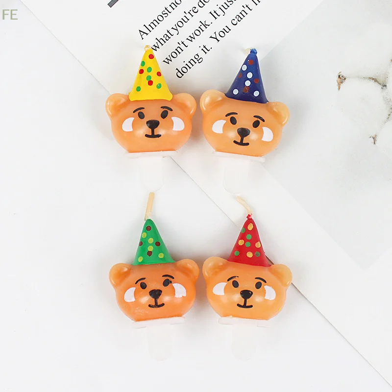 [F] 4pcs/set Children's Birthday Bear Smile Creative Candle Cake Dessert Decoration Couple Wedding Party Accessories