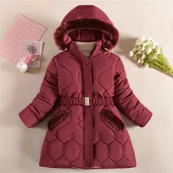 5 6 8 10 12 Years Winter Girls Jacket New Keep Warm Fur Collar Princess Coat Hooded Zipper Outerwear Birthday Gift Kids Clothes