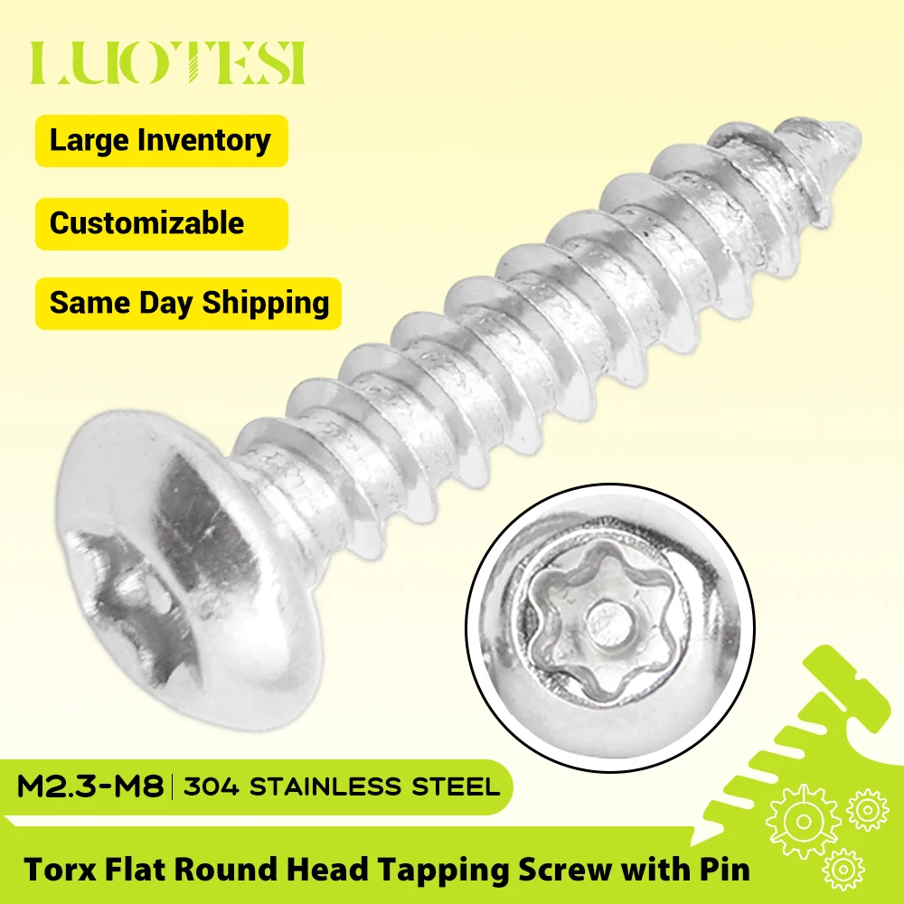 Torx Flat Round Head Anti-theft Tapping Screw 304 Stainless Steel M3 M3.5 M4 M5 M6 Star Six-lobe Pan Head Tapping Screw with Pin