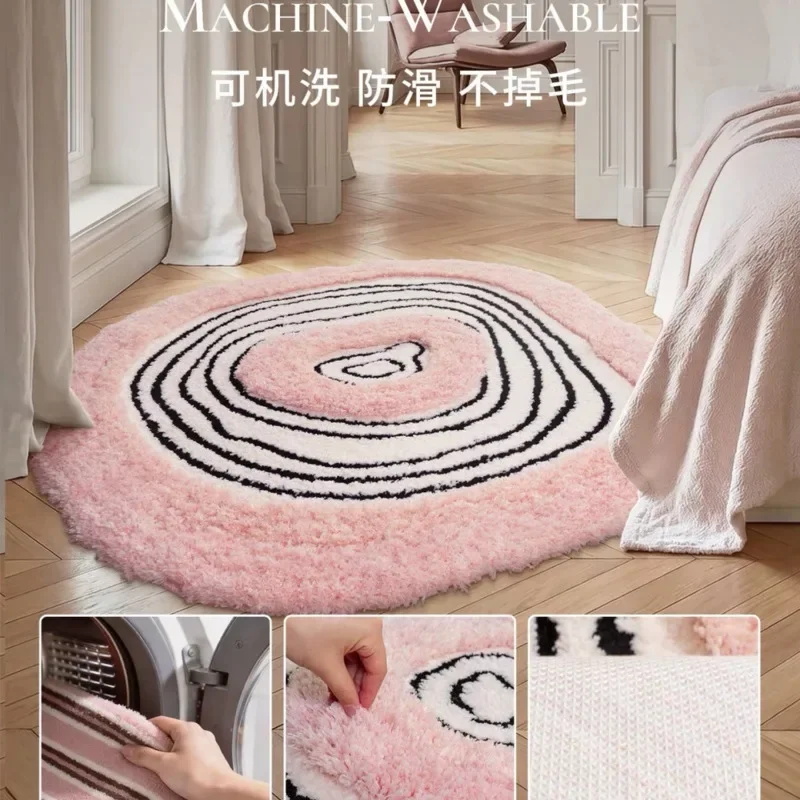 100cm Irregular Plush Rug Soft Shaggy Floor Mat Cute Kawaii Pink Living Room Bedroom Bedside Carpet Home Room Decor Area Rug