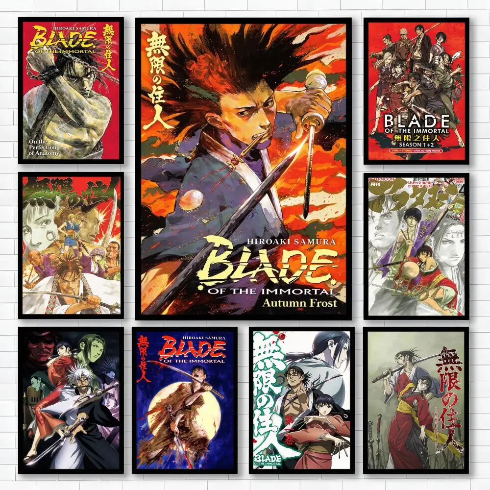 Anime Samurai Blade of the Immortal Poster Waterproof Self-adhesive Stickers, Coffee Dorm Bedroom Wall Decals, Gift