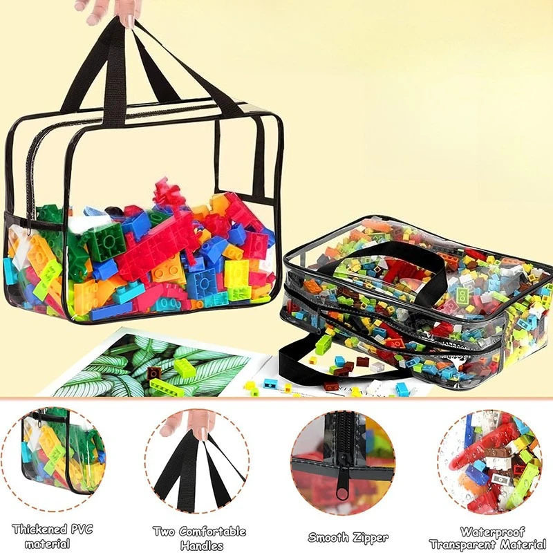2pcs/set Waterproof Zippered Toy Storage Bag, Transparent PVC Travel Pouch for Sand Beach Puzzles, Cosmetic Toiletry Organizer