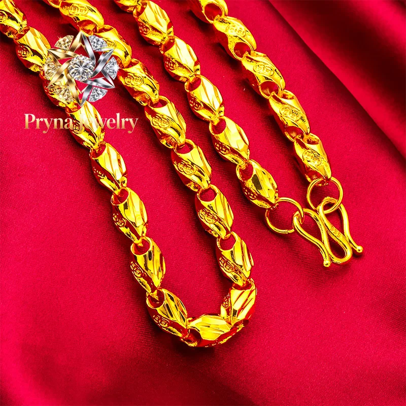 Pryna Jewelry  24K Gold Diamond-Shaped Necklace | AU999 Pure Gold, 3D rhombus design, exuding masculine sophistication