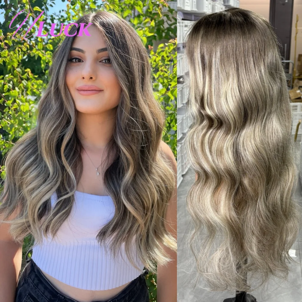 

Uluck Ash Blonde Body Wave Hair 13x6 Lace Frontal Wig 180% Density Brazilian Human Hair Wigs Highlight Ombre Color Ready To Wear