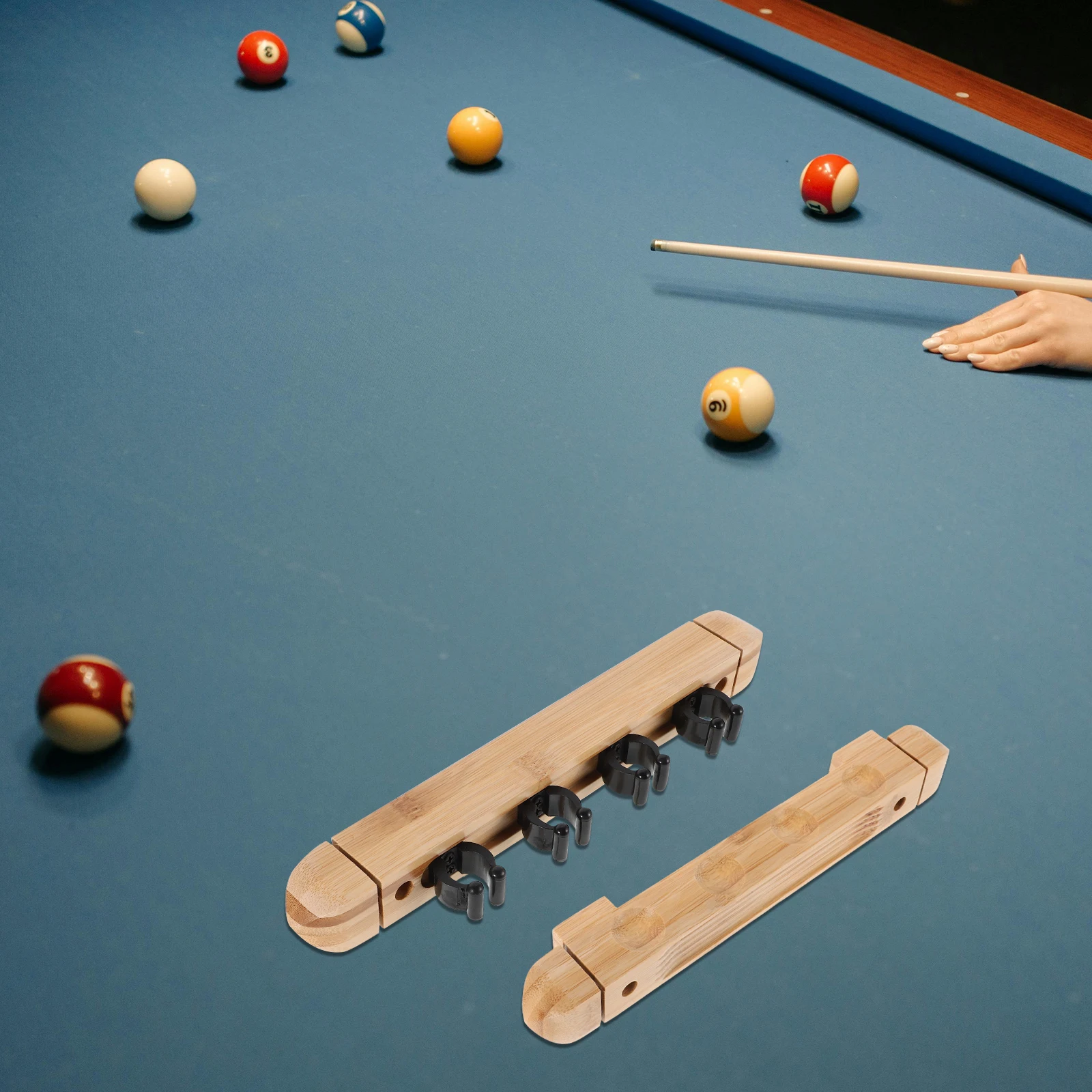 

1 Set Wall Mounted Solid Wood Billiard Cue Rack 4 Holes Pool Stick Holder Organizer For Club Home Bar Durable Scratch Resistant