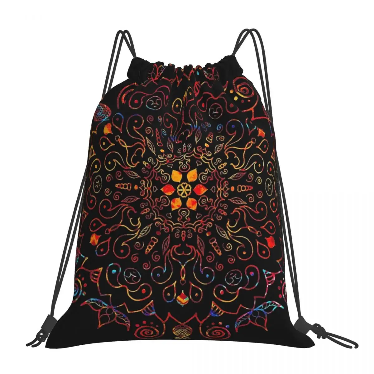 Mandala With Black Background Backpacks Drawstring Bags Drawstring Bundle Pocket Shoes Bag Book Bags For Man Woman Students