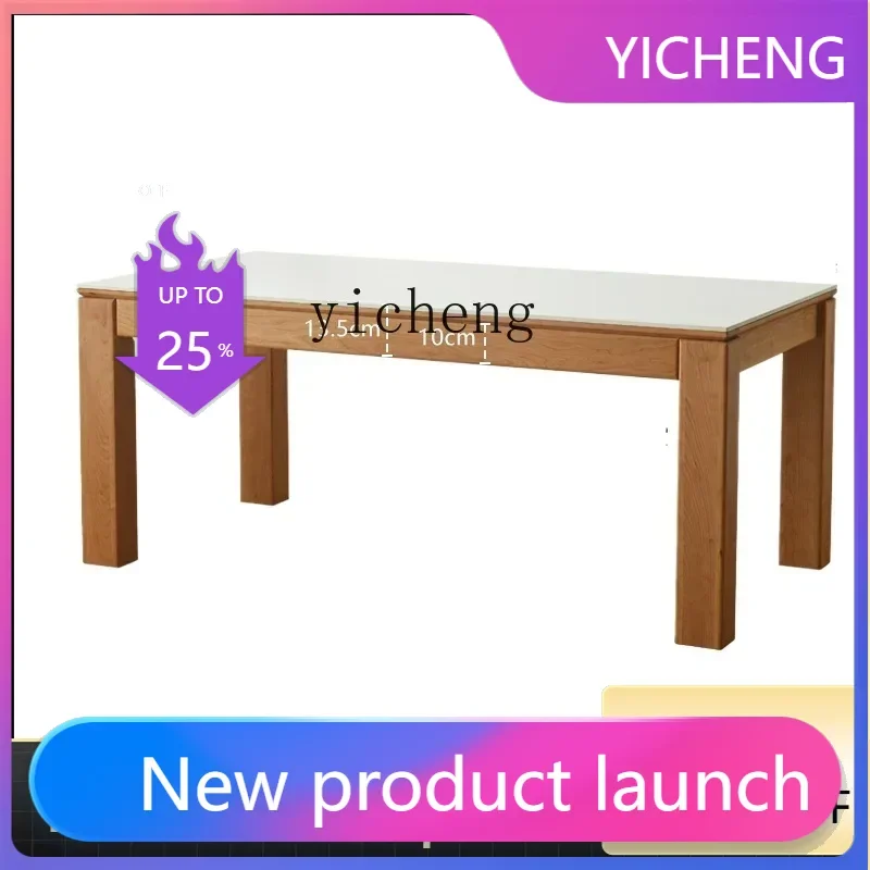 

LYY solid wood rock slab dining table white household living room cherry wood rectangular dining table and chair combination