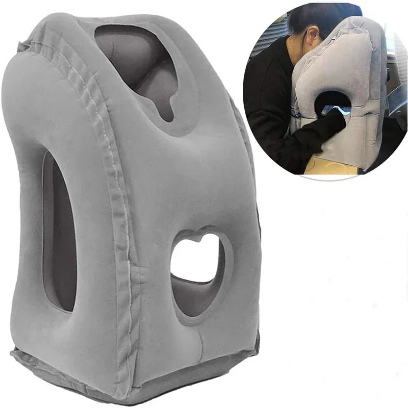 

New Pattern Inflatable Travel Pillow Portable Chin Support Neck Pillow for Airplane Car Bus Train Office Nap Rest Support Pillow
