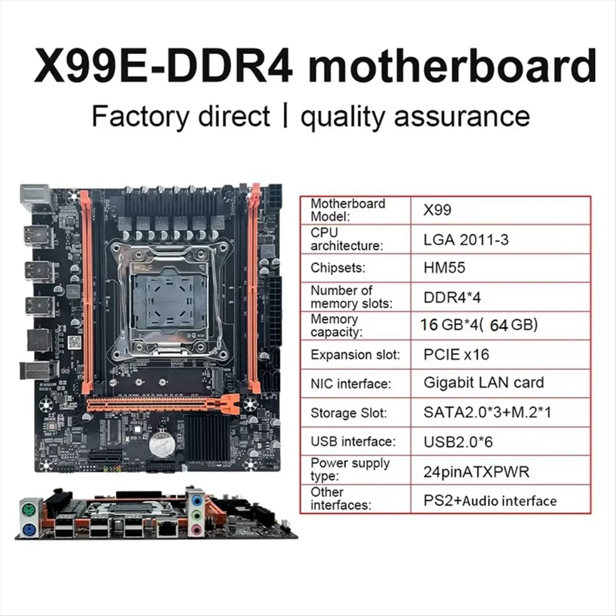 【A19R】X99E Desktop Motherboard Dual Channel Supports 4XDDR4 RECC RAM PCIE X16 NVMe Gigabit LAN Card Computer Motherboard
