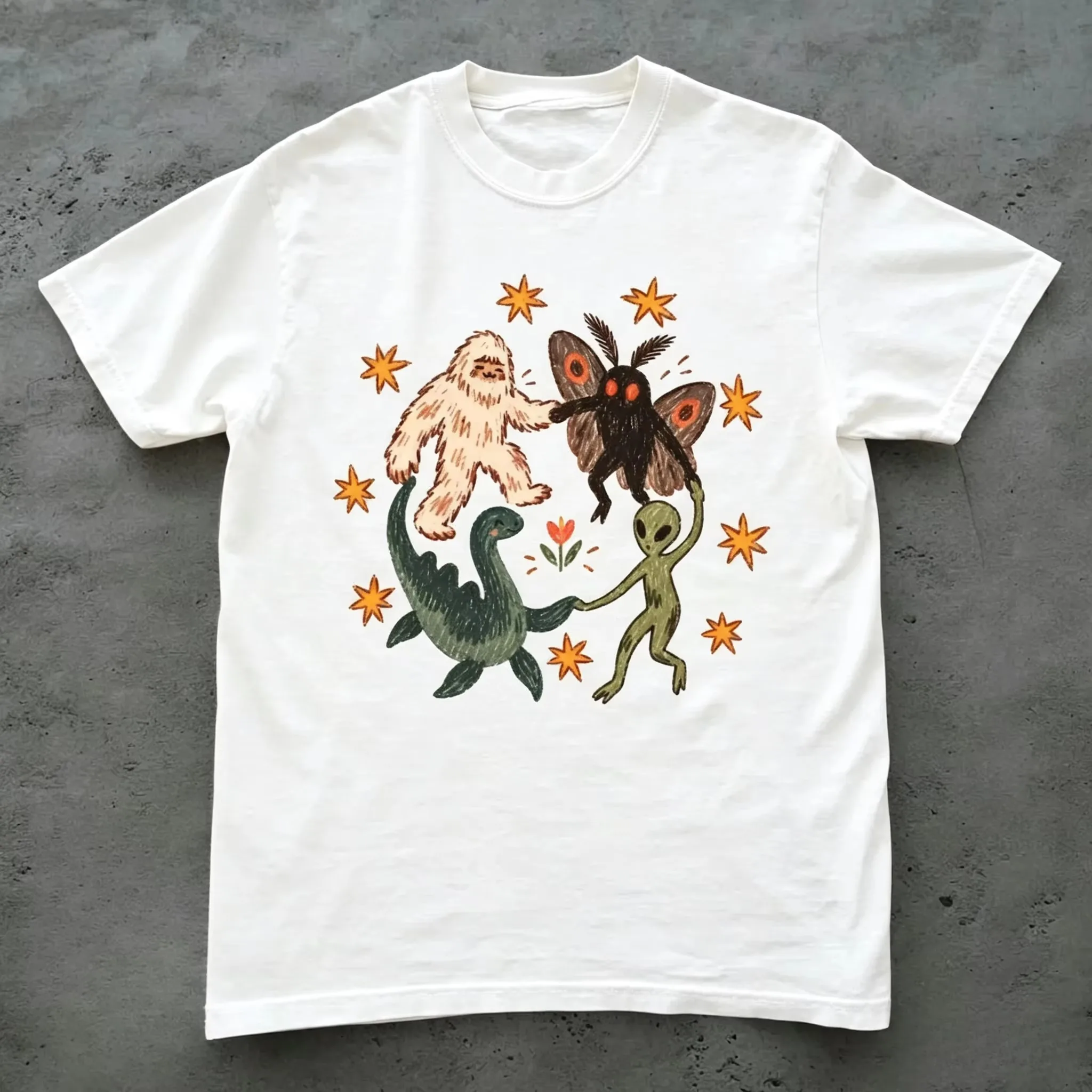 2026 new Cryptid Creature Cartoon Graphic Men T Shirt O Neck Short Sleeve White Casual Tees Tops