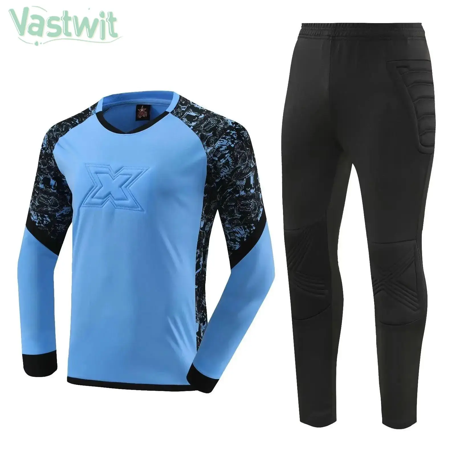 9-14Y Boys Soccer Goalkeeper Goalie Sport Suit Kids Football Training Match Uniform Long Sleeve Protective Padded T-shirt Pants