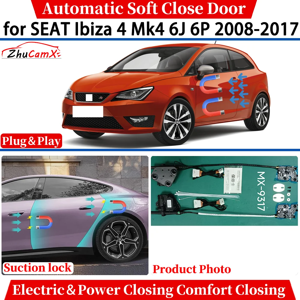 

Система автоматического плавного закрывания дверей (Soft Close) для SEAT Ibiza 4 Mk4 6J 6P 2008-2017: электрический доводчик дверей с функцией комфортного закрывания и бесшумной блокировкой.