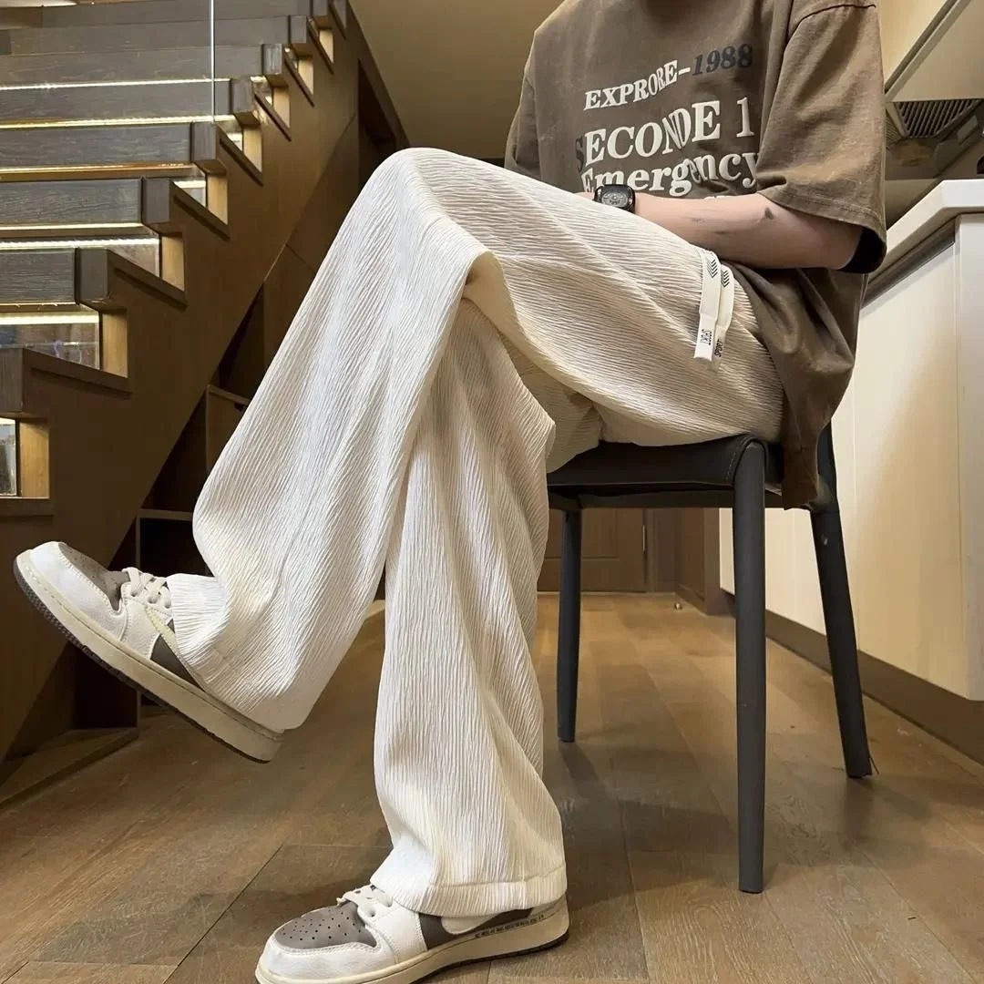 

New Arrival Men's Casual Pants Ice Silk Loose Fit Spor Thin Summer Qui Dry Straight Leg Long Trousers Youth Faion Sle