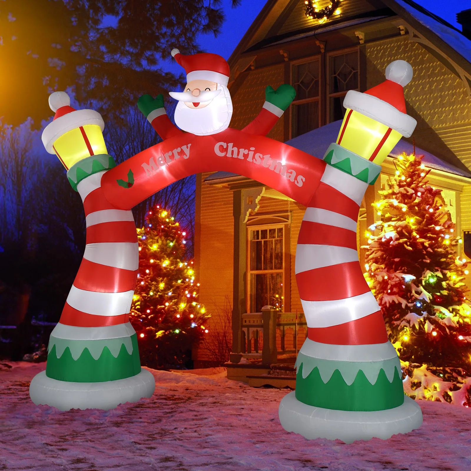 

8.9 FT Lighted Christmas Inflatable Archway, Inflatable Santa Claus Christmas Arch, Blow Up Yard Decorations with Built-in LED