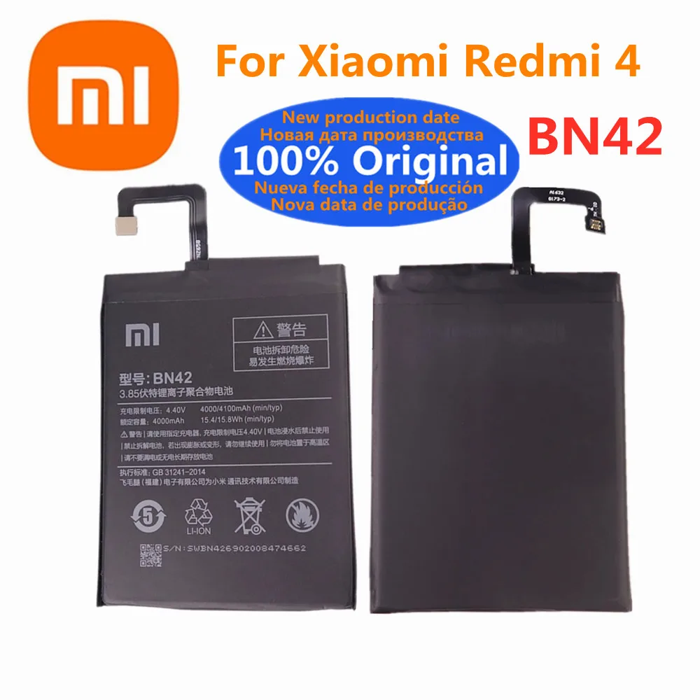 

Оригинальный аккумулятор BN42 4100 мАч для Xiaomi Redmi 4 Redmi4 Hongmi 4, высококачественный аккумулятор для телефона, батареи, быстрая доставка