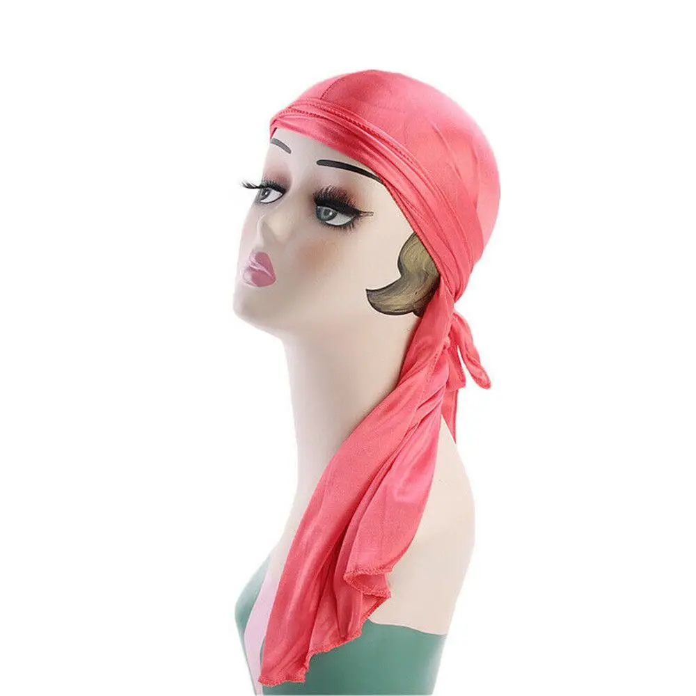 Adjustable Men Women Headwrap Pre-Tied Chemo Cap Bandana Pirate Hat Turban Hijab Silk Durag