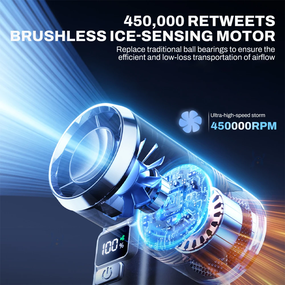 Portable Handheld fan Strong Wind 100 Gear Wind speed LED Digital Display Adjustable Turbo Portable Outdoor Handheld Fan 6000mAh