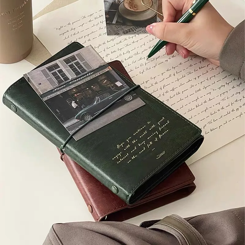 Notatnik A6 z retro skórzaną okładką, segregator na luźne kartki, notes biznesowy podróżny, elegancki, wysokiej jakości, personalizowany kalendarz biurowy. — zdjęcie produktu 5
