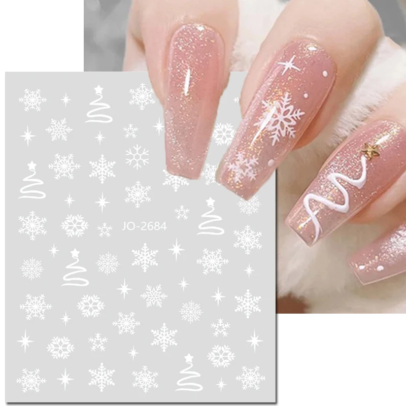 3D مسمار الفن الشارات الليزر الأبيض الفضة الذهب الثلج أشجار عيد الميلاد ملصقات الأظافر الديكور ل نصائح الأظافر الجمال