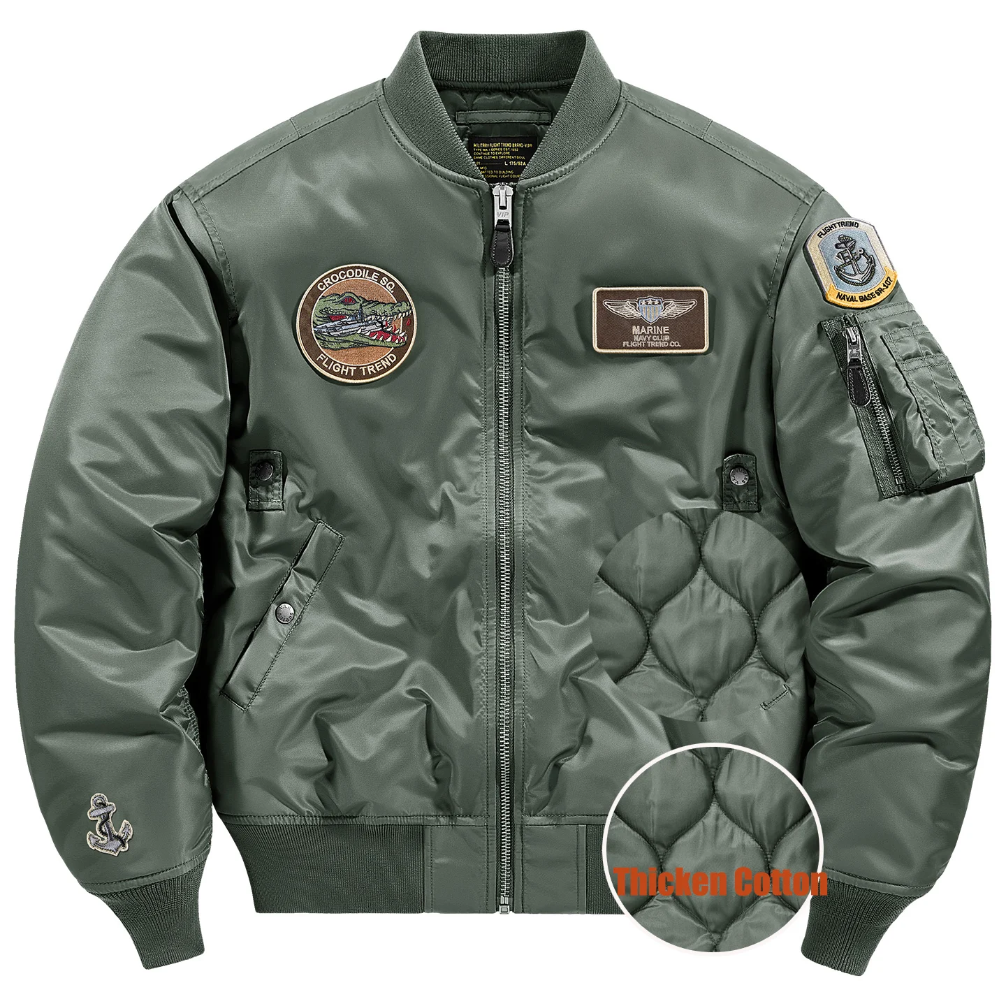 

Autumn Winter New Retro Embroidered Badge Flight Jacket Men Thickened Cotton Pad Warm Loose Coat