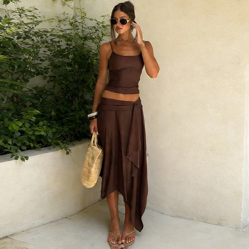 

Tornova Sexy Sling Skirt Women's Suit 2025 New Plunge Top Pleated Irregular Skirt 2 Piece Sets Hot Girl Club Party Casual Set