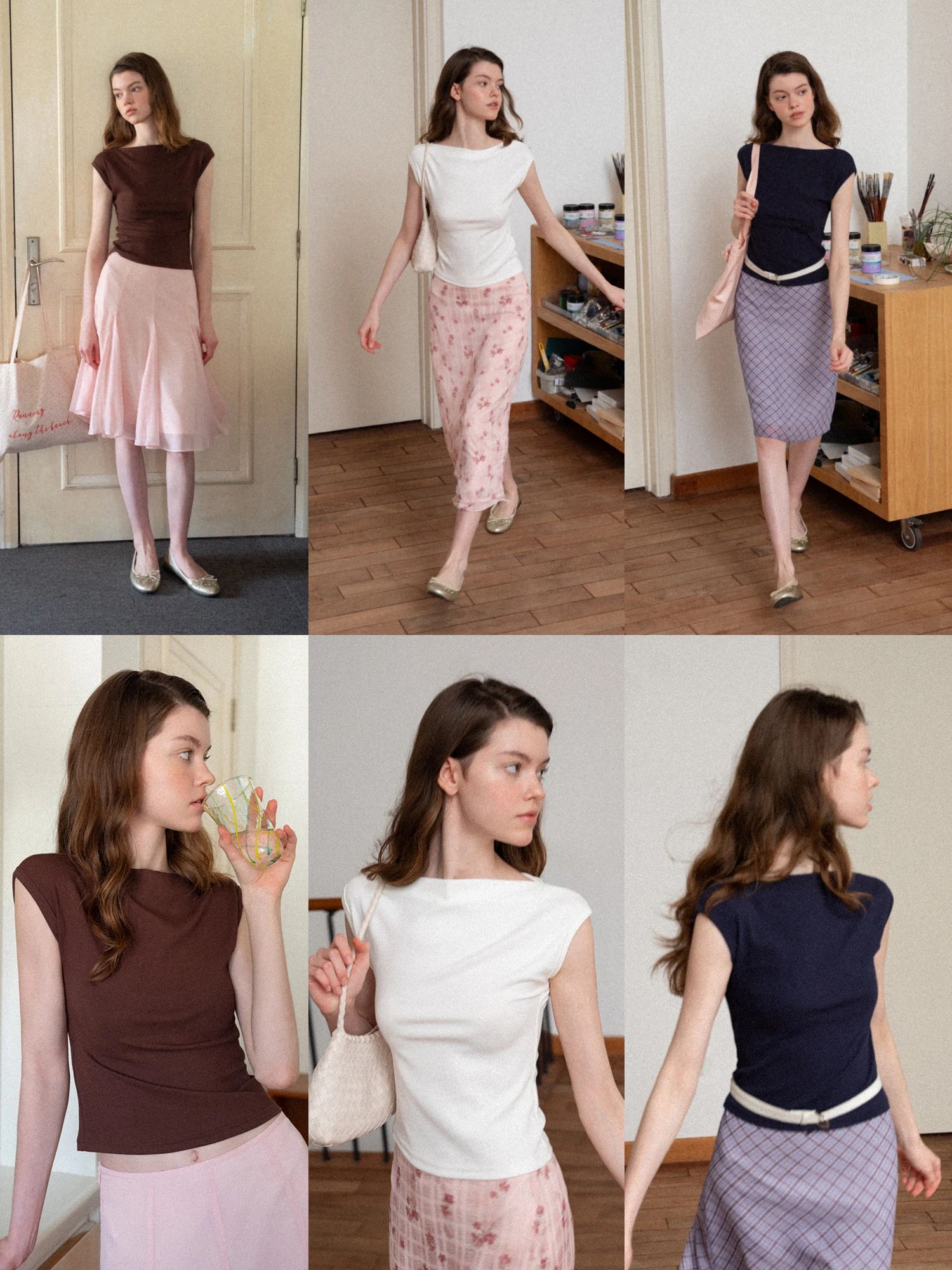 EGGKA Women's Crew Neck Short Sleeve T-Shirt Casual Slim Fit Summer Top Elastic Shoulder Sleeve Fashionable Casual Wear