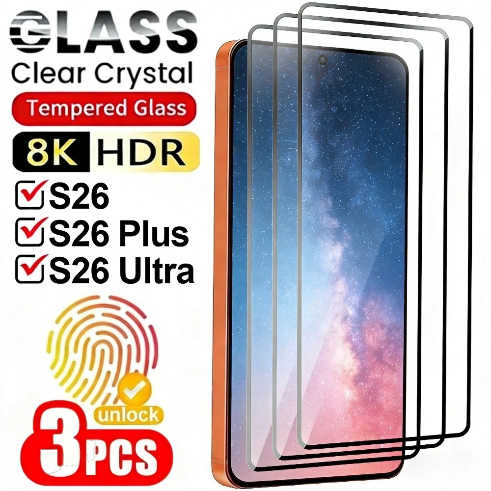 

3 шт. Защитное стекло с полным покрытием для Samsung Galaxy S26 S25 S24 Ultra S23 S22 S21 Plus S25 S24 FE, защита от царапин