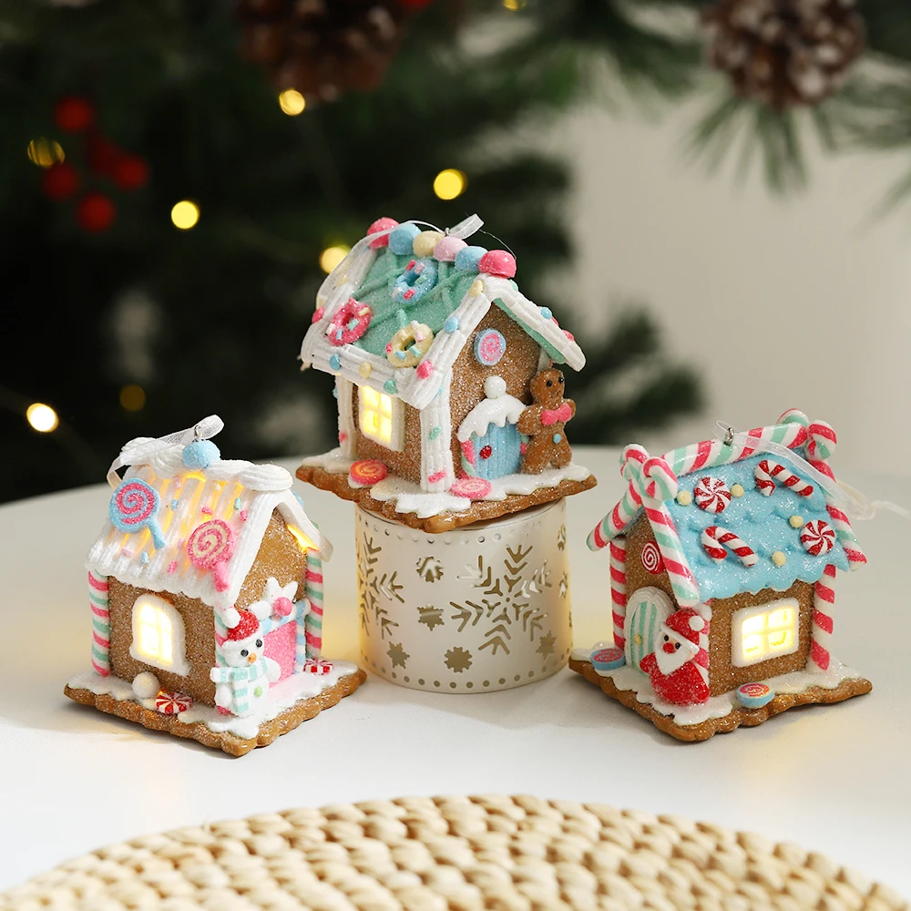 3 قطعة/المجموعة عيد الميلاد متوهجة لطيف بيت الحلوى زخرفة معكرون قبة الزنجبيل رجل سانتا كلوز ثلج منزل شجرة عيد الميلاد المعلقات