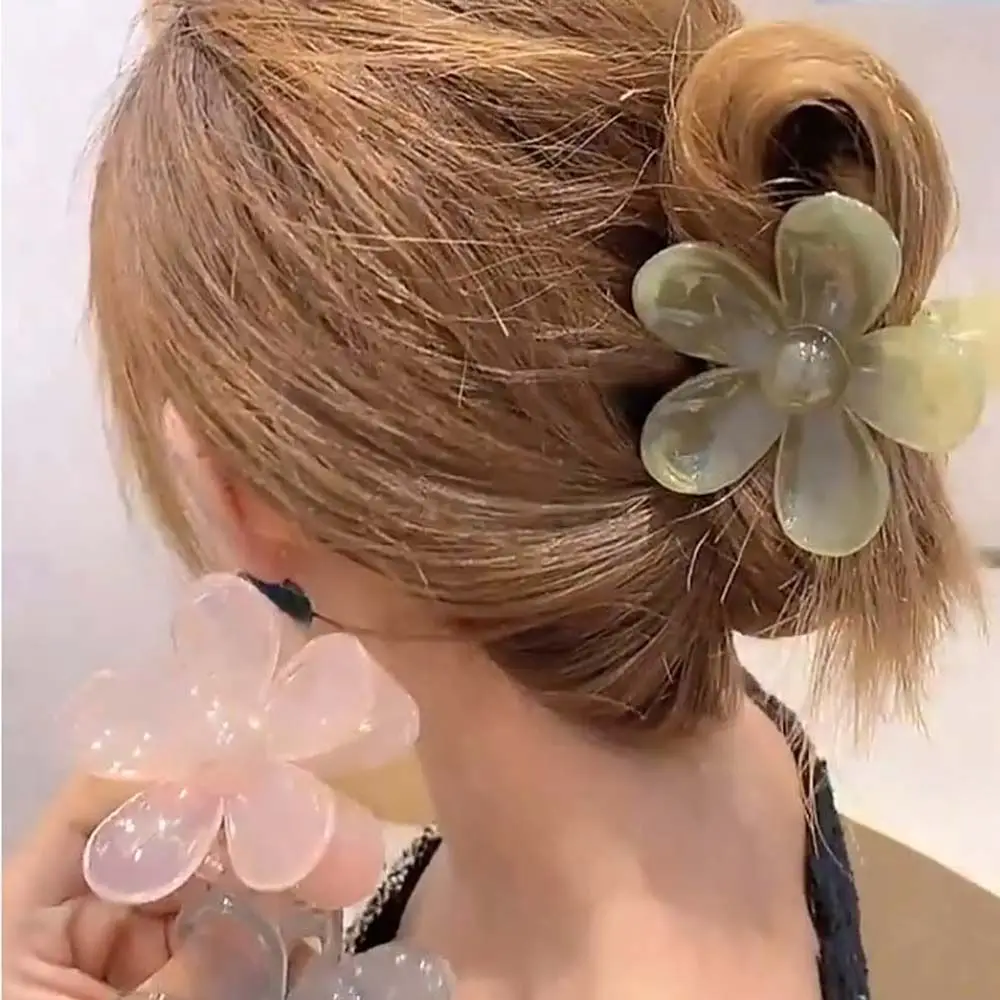 Elegant Medium Acrylic Jelly Pink Flower Shaped Green Grey Coffee Hair Claws Flower Hair Clips Hair Ornaments Korean Style