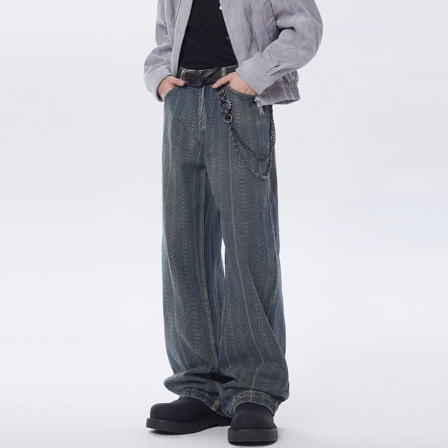 2026 New Tall Extended Edition American Retro Jeans a righe punteggiate Marchio alla moda Personalizzato Rascal Jeans belli Stile da uomo