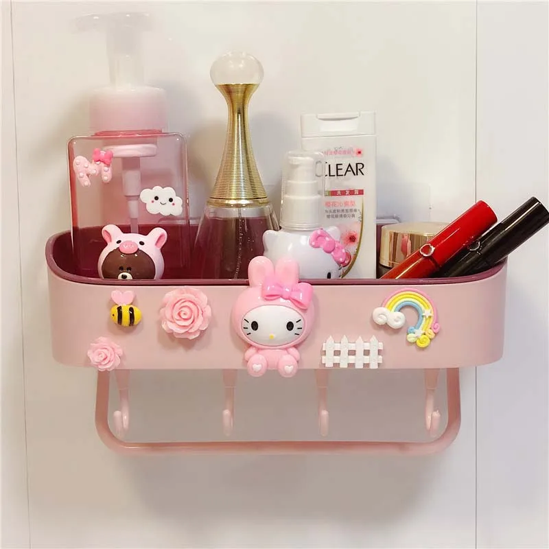 Sanrio Storage Rack Hello Kitty My Melody Cartoon Creative Bathroom Storage Box Punch-Free Storage Rack Towel Hook Student Gift