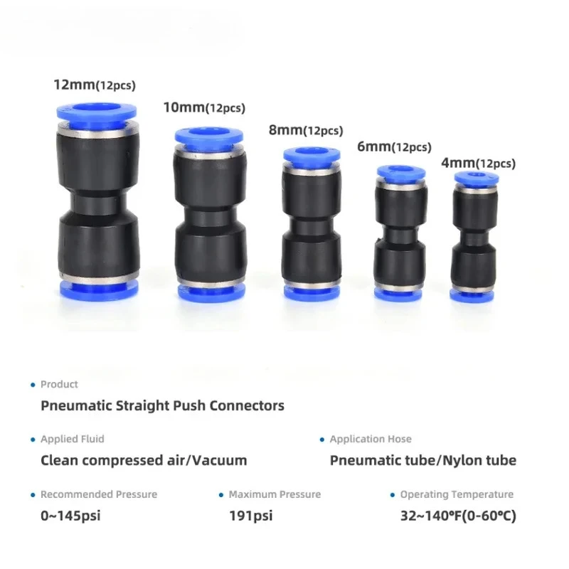 60PCS Air Straight Pneumatic Fittings PU Series Water Pipes Quick Release Connector Plastic Hose Couplings 4 6 8mm Kit