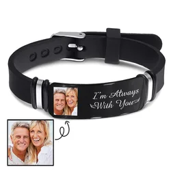 Personalized Silicone wristband Bracelet lovers bracelet Customized Photo Lettering Titanium bracelet for Father Family Friends