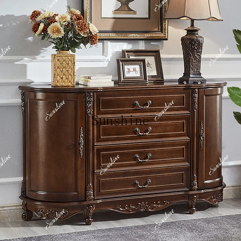 American side cabinet, semi-round solid wood porch table, decorative storage, living room against the wall to store tea  FT
