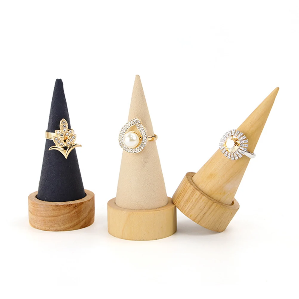 

Display Stand Jewelry Organizer Ring Storage Ornamnet Wood Holder Wooden Rack Cone