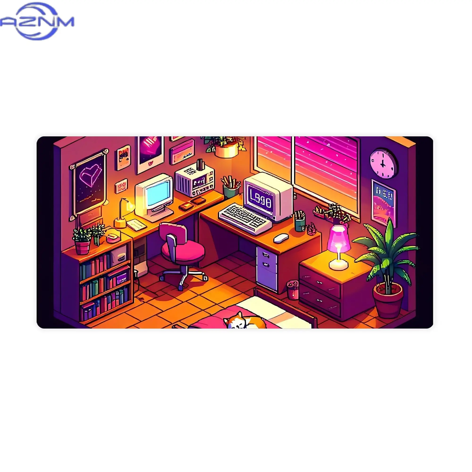 Cozy Pixel Art Gamer Room Lo Fi Cat Desk Mats Elegant Desk Mat for Office Professionals Adds Subtle Charm to Business Workspaces