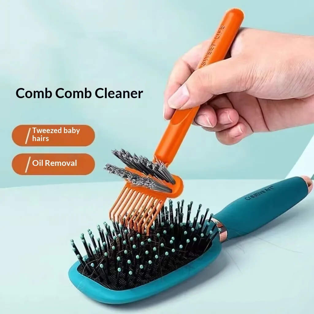 Comb Cleaning Brush,2 In 1 Hair Brush Remover Rake,Comb Cleaner With Pick Bristles,Portable Hair Comb Cleaning Tool