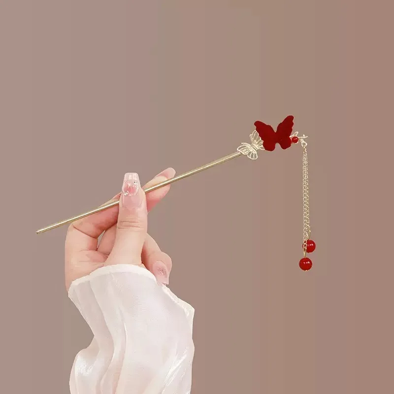 Etéreo phoenix hairpin girando frisado borlas elegante floral vara de cabelo hanfu baixo bun acessório de cabelo vintage