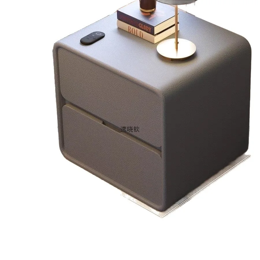 

Modern simple light luxury small, bedroom home leather storage, bedside table, solid wood bedside table, ultra-narrow small