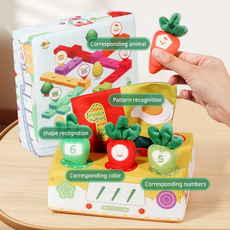 Caixa de tecido rasgável brinquedo cenoura 2-em-1 brinquedo caixa de tecido das crianças pode morder pelúcia bebê montessori educação precoce 0 a 12 meses