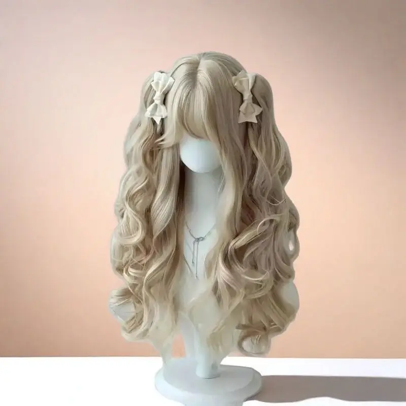 ‌ Peruka Lolita z podwójnymi kucykami - Długie kręcone włosy dla lalek, peruka cosplay, urocza peruka do codziennego użytku, akcesoria w stylu anime