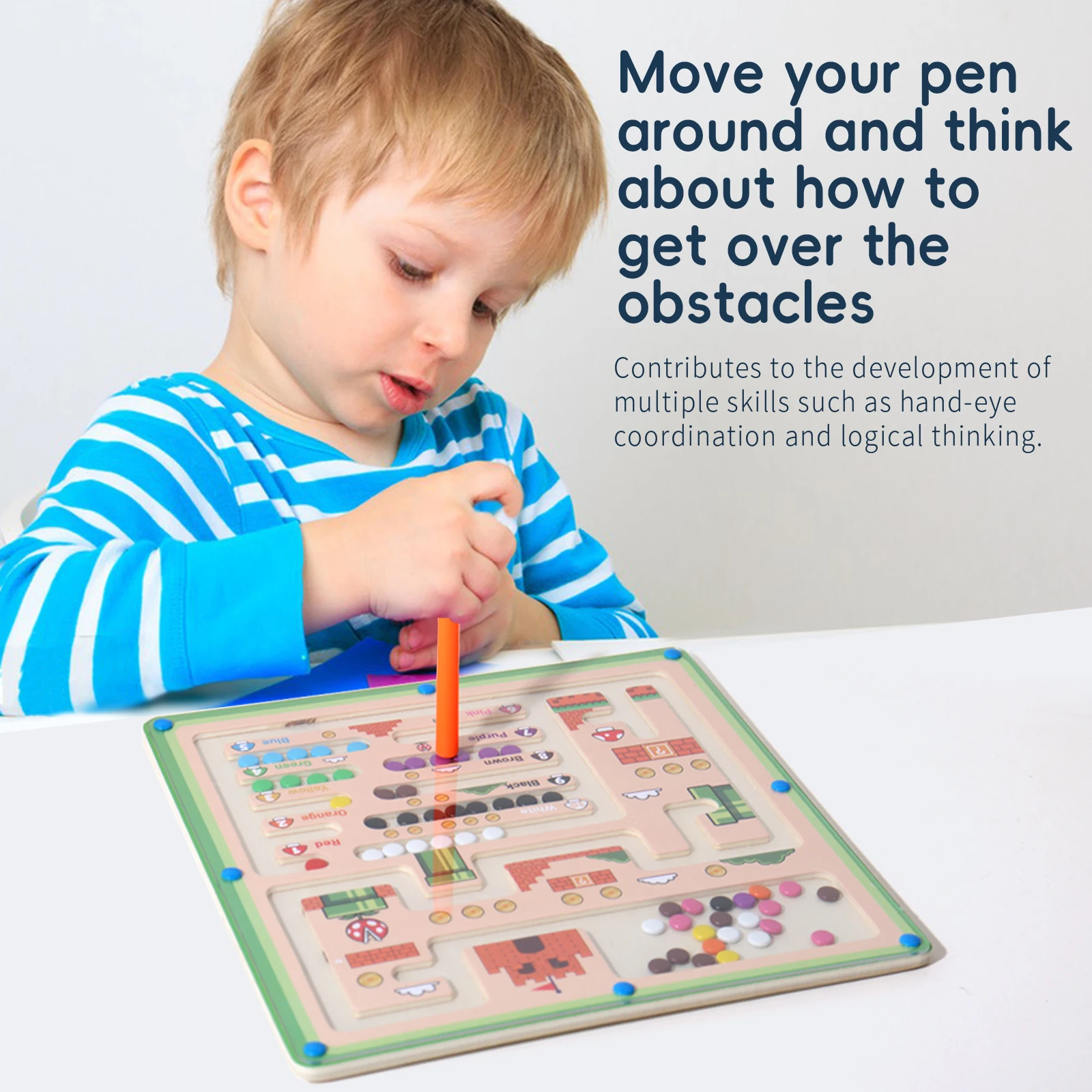 Labyrinthe magnétique en bois de couleur et de chiffres, jouets d'apprentissage précoce, jouets Montessori de correspondance des couleurs, cadeaux pour enfants