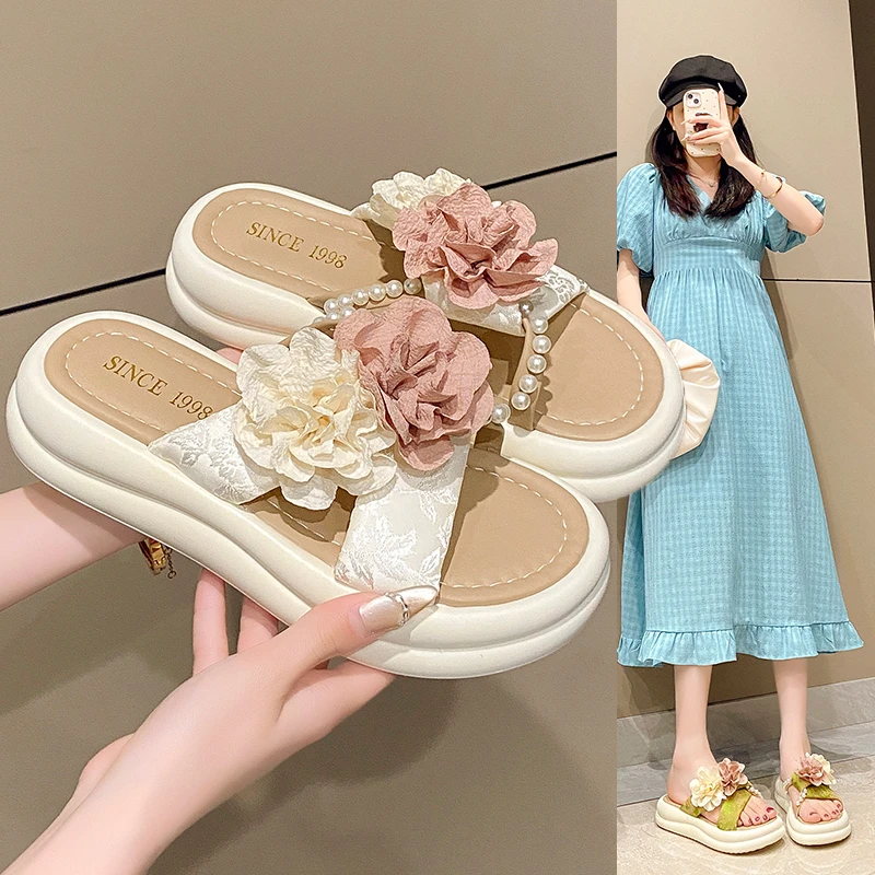 

Hot Selling 2026 Summer Women's Platform Sandal Fashion Flower Skirt Slippers Height Increase Lightweight Comfortable Flat Shoes