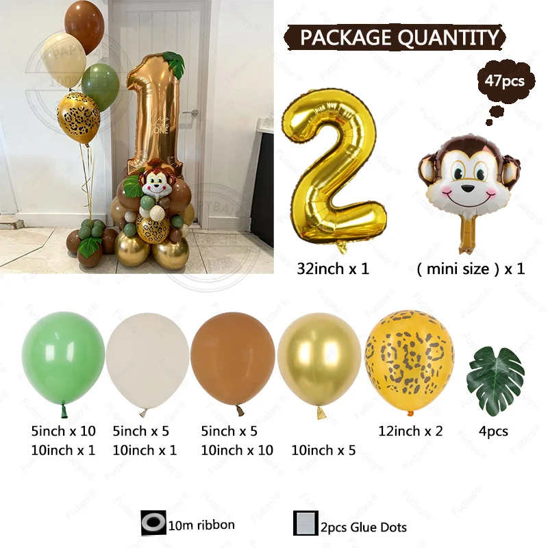 47pcs Jungle Animal Monkey Balloon Set Metallic Balloon Number 1 2 3 4 5 6 7 8 9 Happy Birthday Party Decora Baby Shower view 5