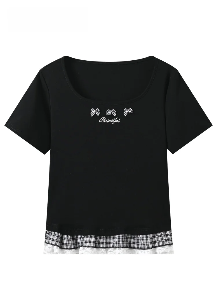 

plus Size Women's Short Sleeve T-Shirt Lace Patchwork Summer New Style Casual Fit Cotton Polyester Blend Regular Length Top