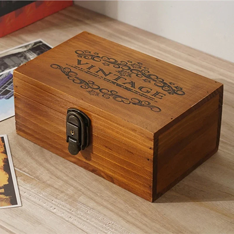 Retro Solid Wood Square Storage Boxes with Keys Desktop Treasure Chest Lockabl Solid Wood Gifts Craft Handmade Storage Box