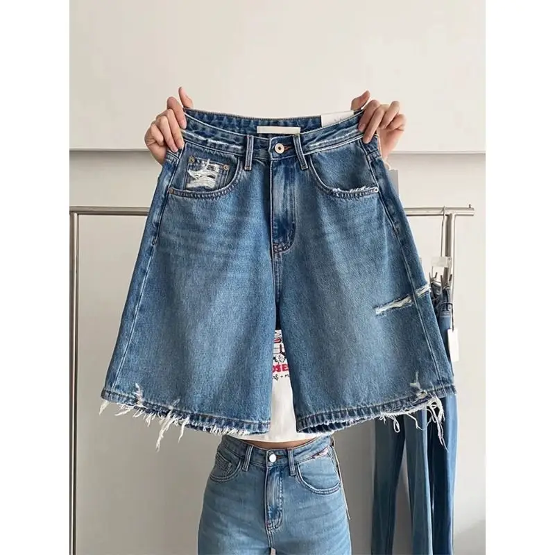 Loose Fit High Waist Denim Shorts Women's plus Size Pear Shaped Body Summer New Style Five Parts Pants Straight Leg Jeans