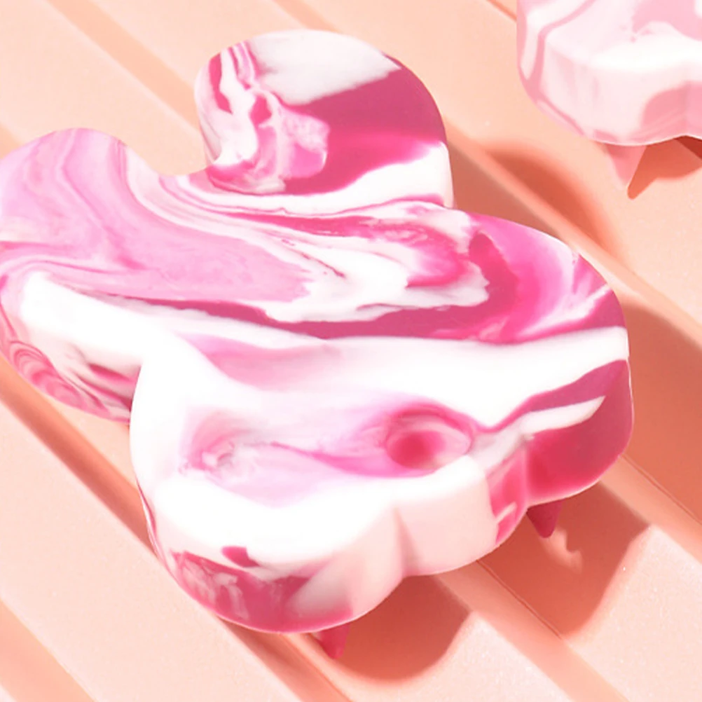 Silicone Shampoo Brush Hair Scalp Massager Bathing Exfoliating Body Scrubber Shower Cleanser CombRed White Pattern Ergonomic