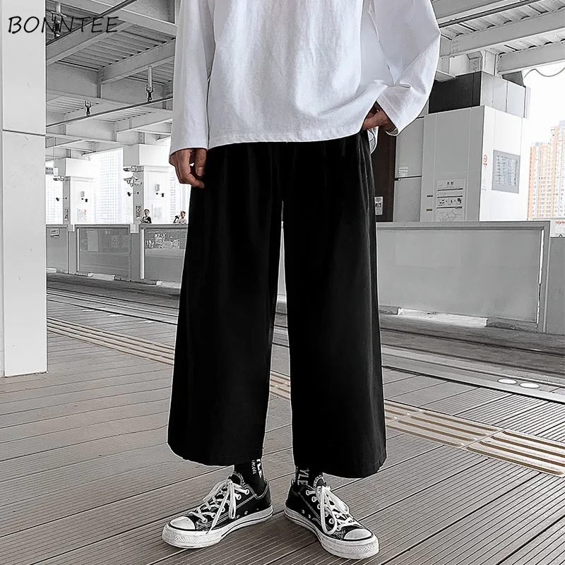 

Широкие брюки мужские драпированные прямые свободные Harajuku винтажные брюки до щиколотки в японском стиле уютные универсальные черные мужские брюки