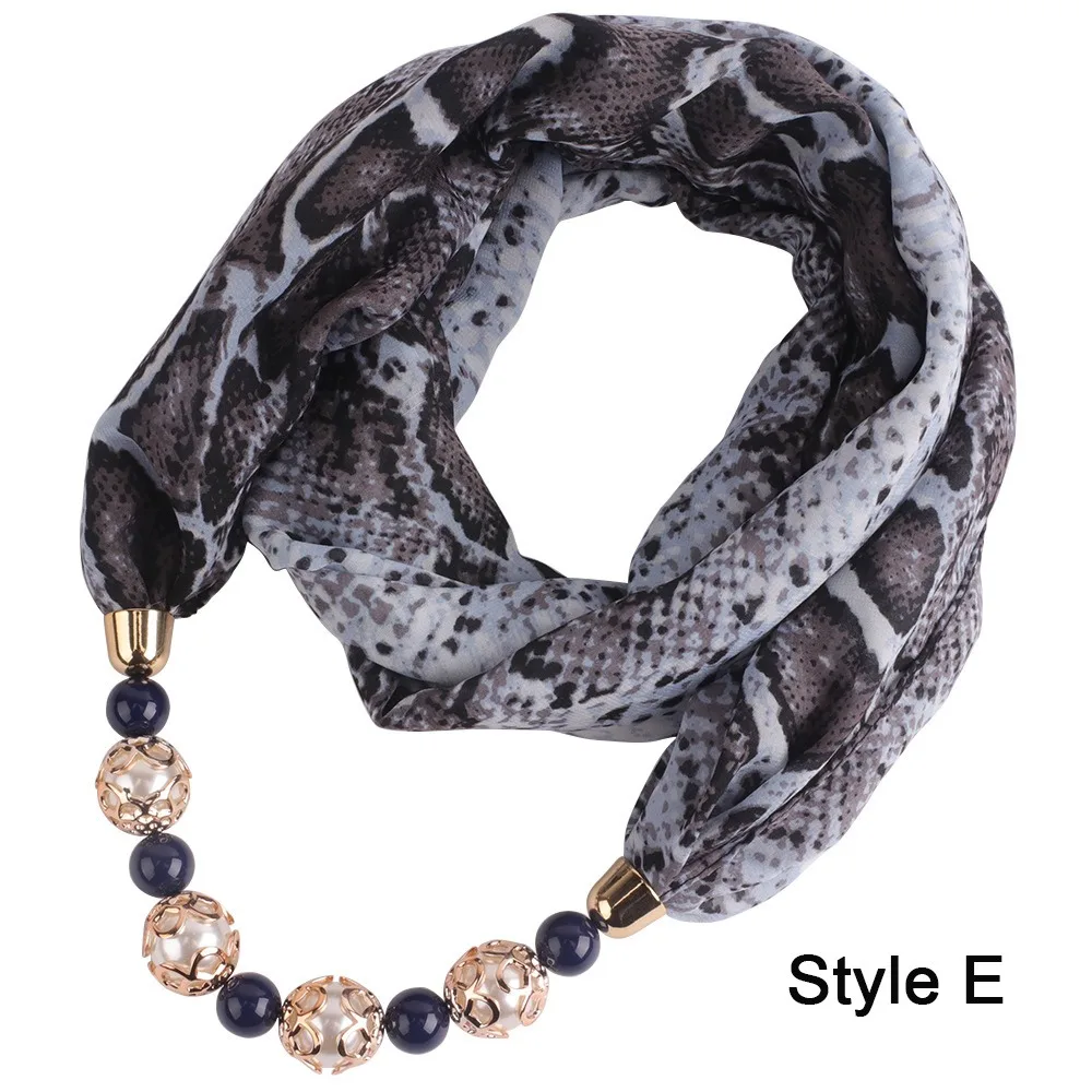 Neckerchief Leopard Print Chiffon Scarf Chiffon Pearl Bead Chain Chiffon Hijabs Sun Protection Gradient Shawl Travel